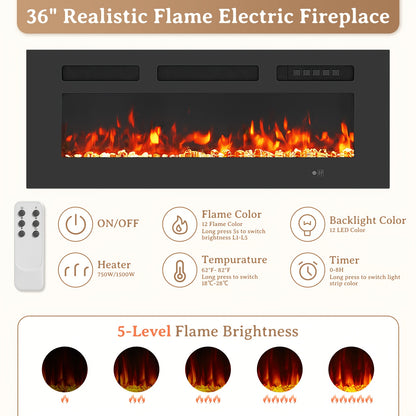 70" Fireplace TV Stand with 36" Electric Fireplace, 2-Tier LED Entertainment Center for TVs Up to 80", Ideal for Living Room,, Grey