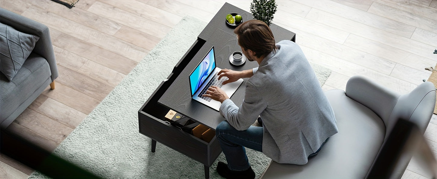 Vintage Lift-Top Coffee Table with Hidden Storage and Adjustable Shelf - Durable Wood, Ideal for Living Room