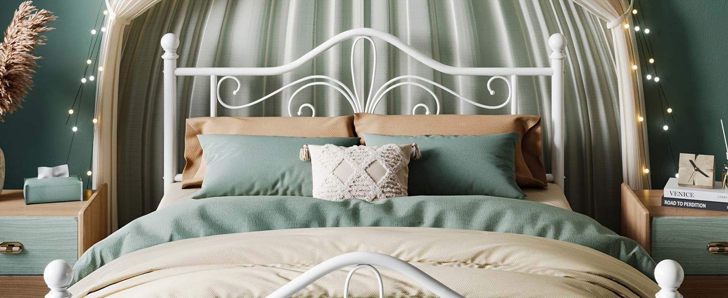 HOOMIC Platform Bed Frame, Metal Bed Frame With Butterfly Pattern Design Headboard & Footboard, No Box Spring Required, Easy Assembly