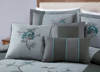 Vienna 7-Piece Embroidered Floral Comforter Set, California King/King/Queen/Full Sizes - Christmas Gift for Family and Friends