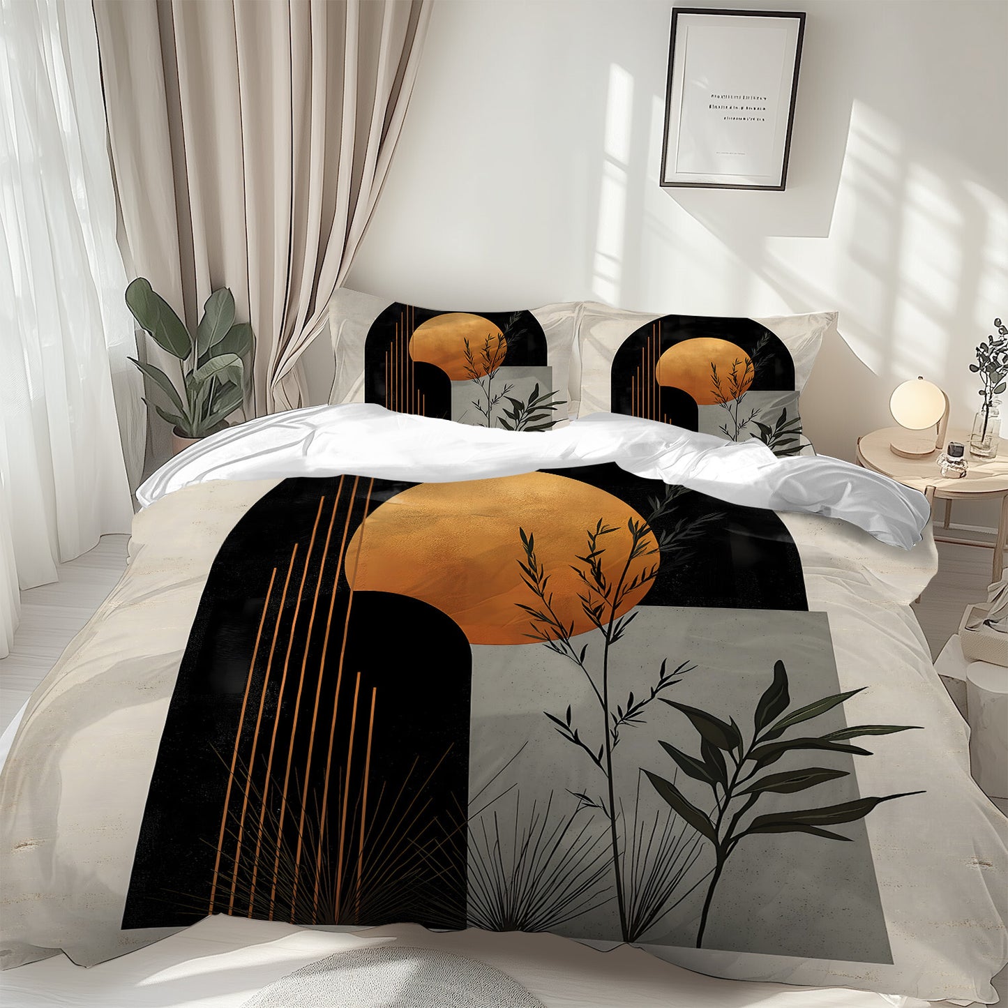 Latacaca 3pcs Modern Geometric Botanical Duvet Cover Set, 1 Quilt Cover + 2 Pillowcases, All Seasons Bedroom Setting, Perfect for Home and Dorm Decor, Soft and Machine Washable