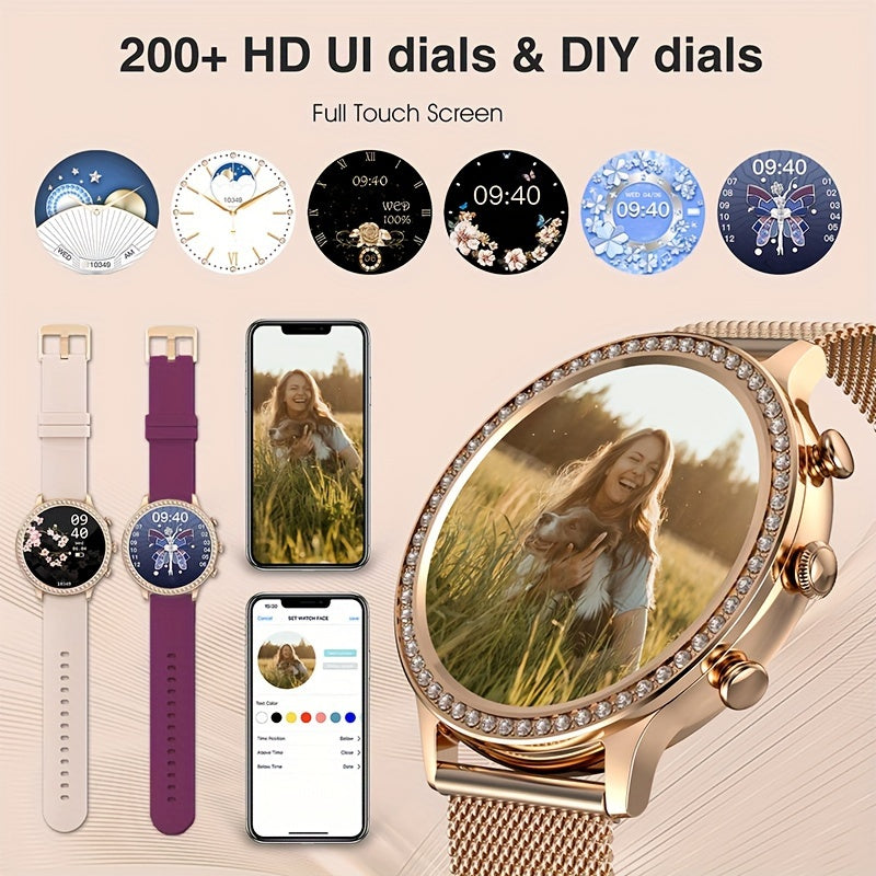 Touch Screen Smart Watches, Smart Watch for Android & iPhone Compatible,(Answer/Make Call) Smart Fitness Tracker Watch for Women/Man Smartwatch with Message Reminder/Sports/Step, Ideal for Gift (Include Bands:Gold, Pink, Wine