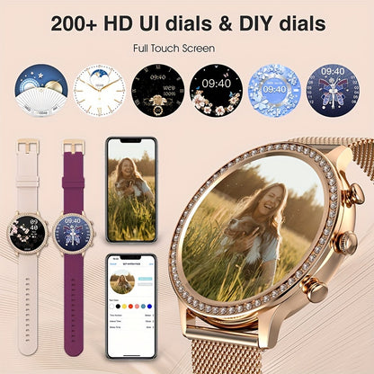 Touch Screen Smart Watches, Smart Watch for Android & iPhone Compatible,(Answer/Make Call) Smart Fitness Tracker Watch for Women/Man Smartwatch with Message Reminder/Sports/Step, Ideal for Gift (Include Bands:Gold, Pink, Wine