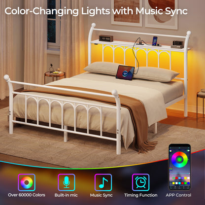 Classic Metal Platform Bed Frame with Victorian Style Iron-Art Headboard/Footboard/Under Bed Storage/No Box Spring Needed