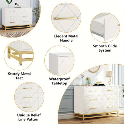 6-Drawer Dresser TV Stand - Wood Chest with Metal Handles