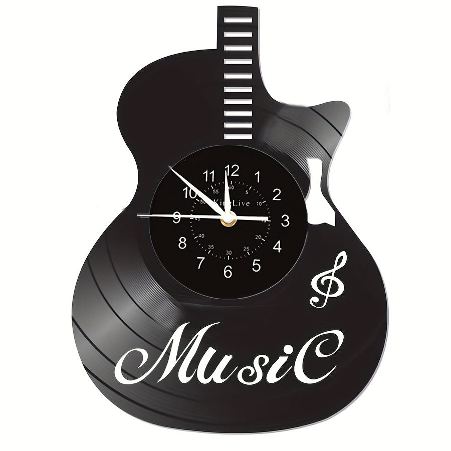 [Unique Vinyl Record Wall Clock] Unique Vinyl Record LED Wall Clock - Guitar-Shaped, Musical Theme, Irregular Shape, Flat Crown, Digital Display, Battery Operated (AA Not Included) - Ideal for Living Room, Bedroom, Office, Mu