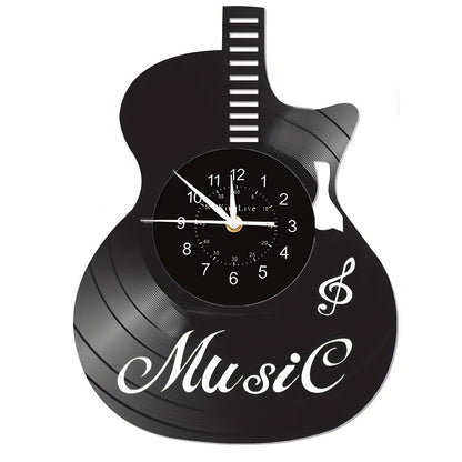 [Unique Vinyl Record Wall Clock] Unique Vinyl Record LED Wall Clock - Guitar-Shaped, Musical Theme, Irregular Shape, Flat Crown, Digital Display, Battery Operated (AA Not Included) - Ideal for Living Room, Bedroom, Office, Mu