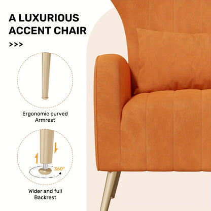 Modern Velvet Accent Chair with Metal Legs and Head Support – Cozy Mid-Century Reading Armchair, Includes Cushion and Footrest, Available in Gray/Yellow/Black