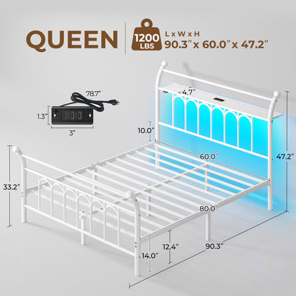 Classic Metal Platform Bed Frame with Victorian Style Iron-Art Headboard/Footboard/Under Bed Storage/No Box Spring Needed