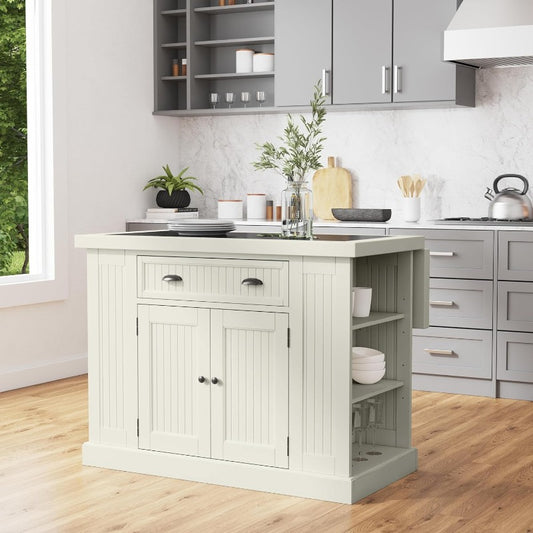 Nantucket White Kitchen Island for Living Room and Kitchen Use Easy To Assemble
