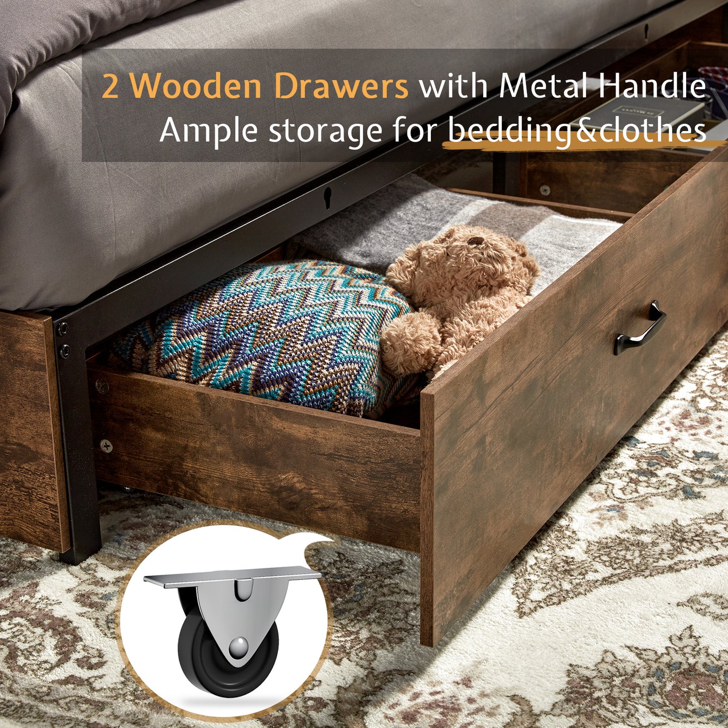 Farmhouse-Style Wooden Platform Bed Frame Boasting a 51.2" Bookcase Headboard, Integrated Storage with a Sliding Barn Door Charging Station and 2 Drawers - No Box Spring Required, Totally Noise-Free