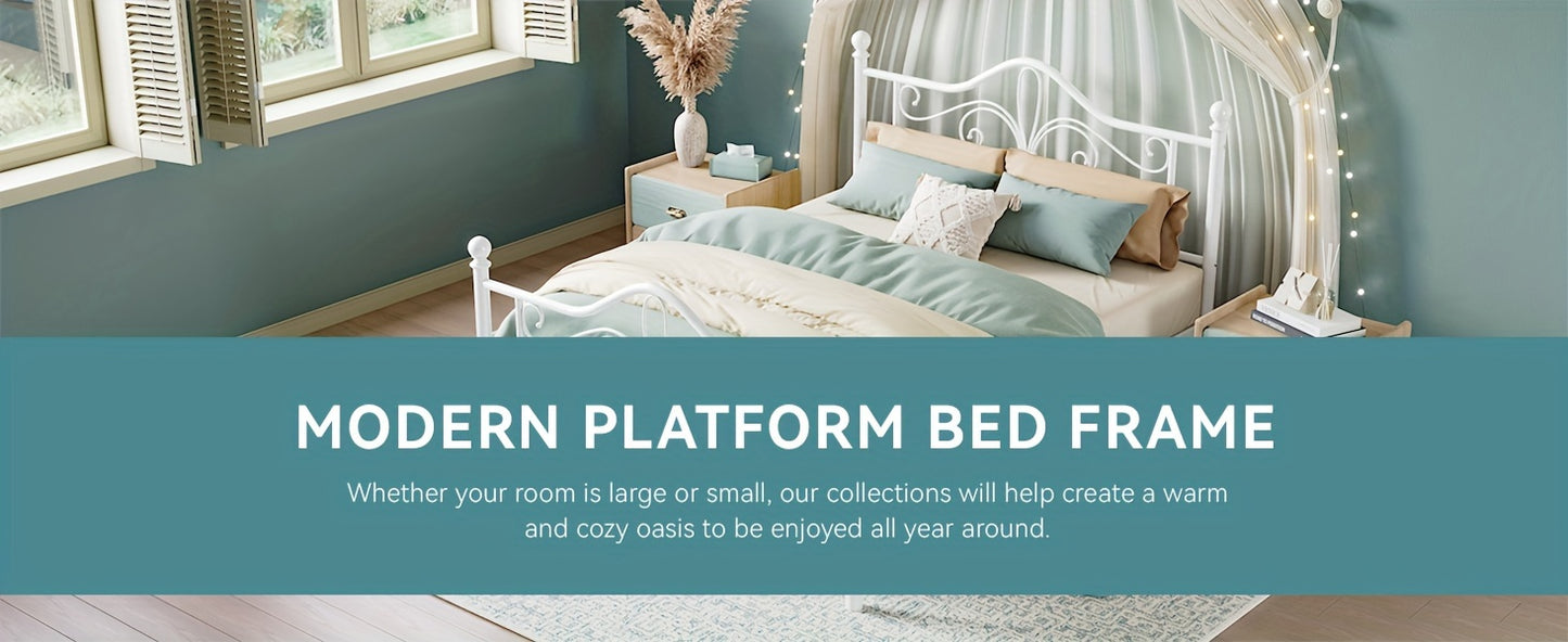 HOOMIC Platform Bed Frame, Metal Bed Frame With Butterfly Pattern Design Headboard & Footboard, No Box Spring Required, Easy Assembly