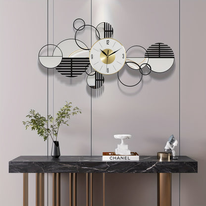 Silent 3D Metal Wall Clock - Geometric Art Decor for Living Room & Dining, Battery-Powered (AA), Modern Home Accent