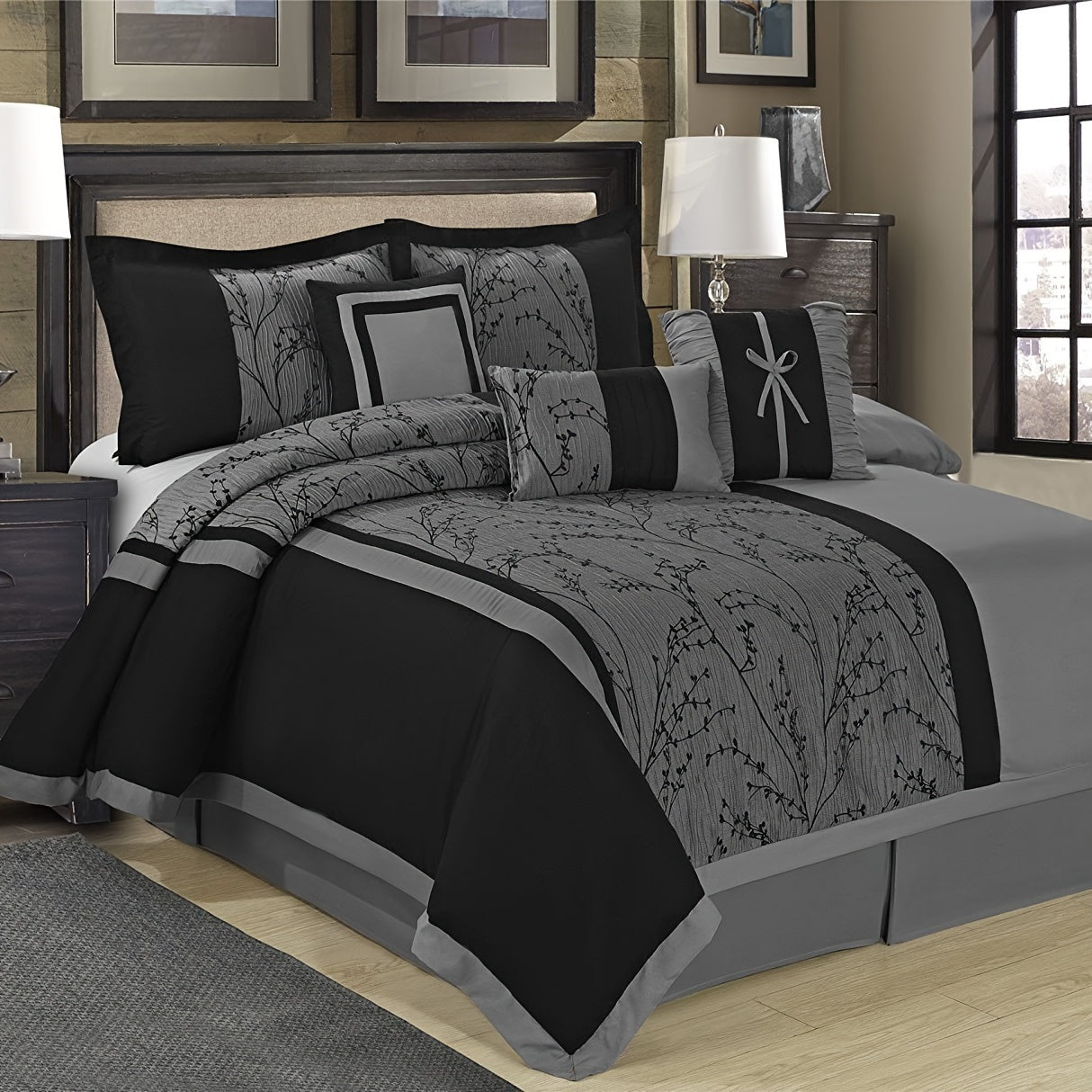 7 Piece Jacquard Super-soft Microfiber Bed Comforter Sets - Luxurious And Fashionable Splicing Style