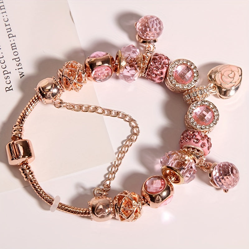 1pc Elegant Rose Petal Pendant Charm Bracelet, Adjustable Rose Golden Snake Chain, Ideal Gift For Mother, Daughter, Sister On Birthday, Anniversary