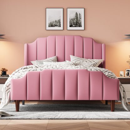 HOOMIC Velvet Queen Size Bed Frame With Wingback Headboard