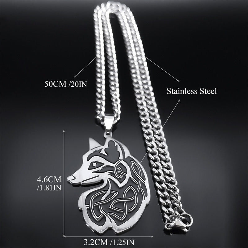 1pc Gothic Style Stainless Steel Fox Pendant Necklace for Men'S Hip-hop Animal Pendant Necklace