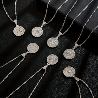 12 Zodiac Coins Necklace - 14K Gold Plated Golden Plated Hip-Hop Astrology Pendant with Synthetic Synthetic Zirconia Stones, 24in 304 Stainless Steel Chain, Unisex Jewelry Gift for Women & Men (Birthdays, Mother’s Day, Fath