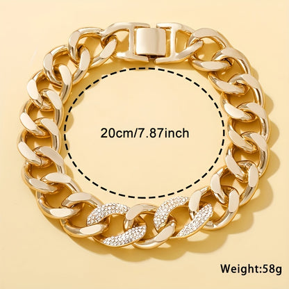 2 Pcs New Fashion Retro Golden Quartz Watch + Simple Rhinestone Bracelet Set, Classic Gift for Friends