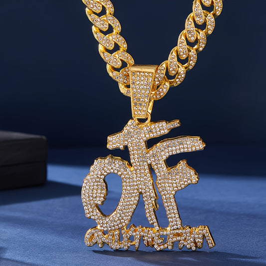 Double Row Letter Pendant, Iced Out Cuban Chain, Zinc Alloy And Cubic Zirconia, Hip Hop Jewelry For Men And Women