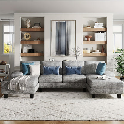 1pc Modern U-shaped Sectional Sofa, Chenille Fabric Modular Couch, 4-Seater Oversized Sofa With Chaise For Living Room, Classic Style, Multiple Materials, 110.2"x 50"x 28.3" Dimensions