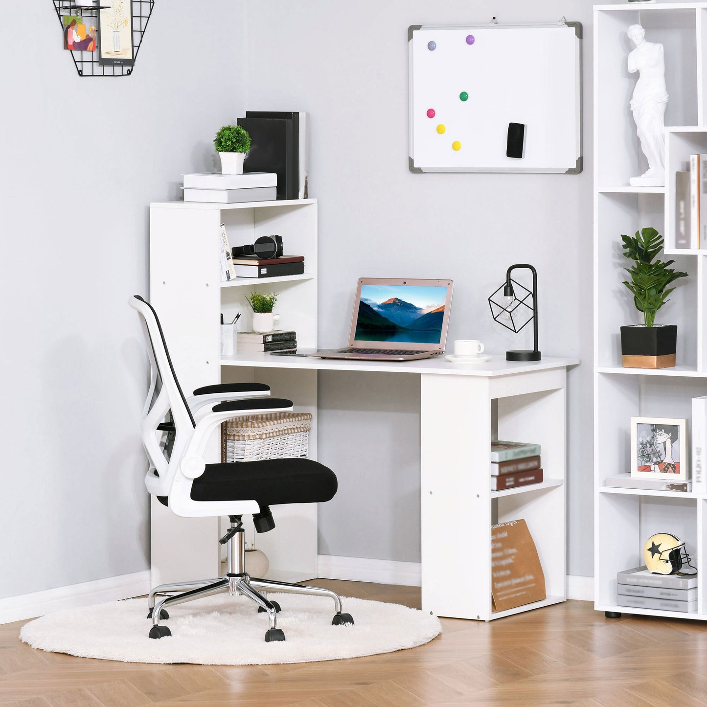 HOMCOM Modern Home Office Desk with 6-Tier Storage Shelves, 47" Writing Table with Bookshelf