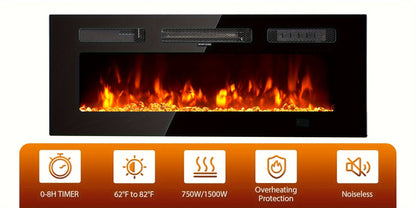 70"/80" Modern Electric Fireplace TV Stand For TVs Up To 80 Inch, With Electronic Flame And LED Lights, Luxury High Gloss Finish Entertainment Center For Living Room, Black