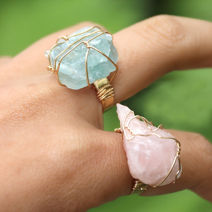 5-Piece Set of Authentic Bohemian Vintage-Style Natural Stone Copper Adjustable Open Rings - No Plating, Hypoallergenic, Comfortable, Perfect for Parties, Vacations, and as a Thoughtful Thanksgiving Gift