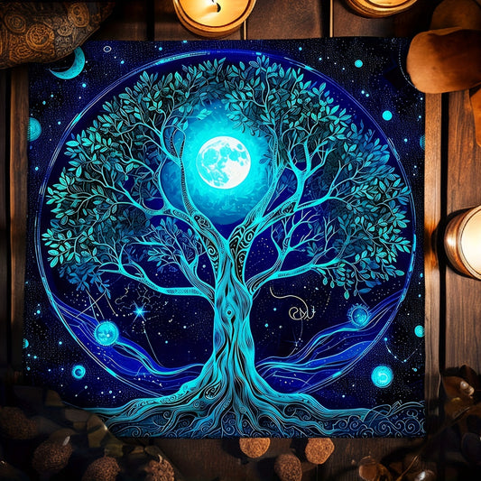 1pc Blue Tree Of Life Moon Starry Sky Tarot Cards Tablecloth Altar Cloth Green Life Tree Tarot Tablecloth For Spread Tarot Reading Cloth Witchcraft Oracle Cards Pads Game Mat Wall Decoration