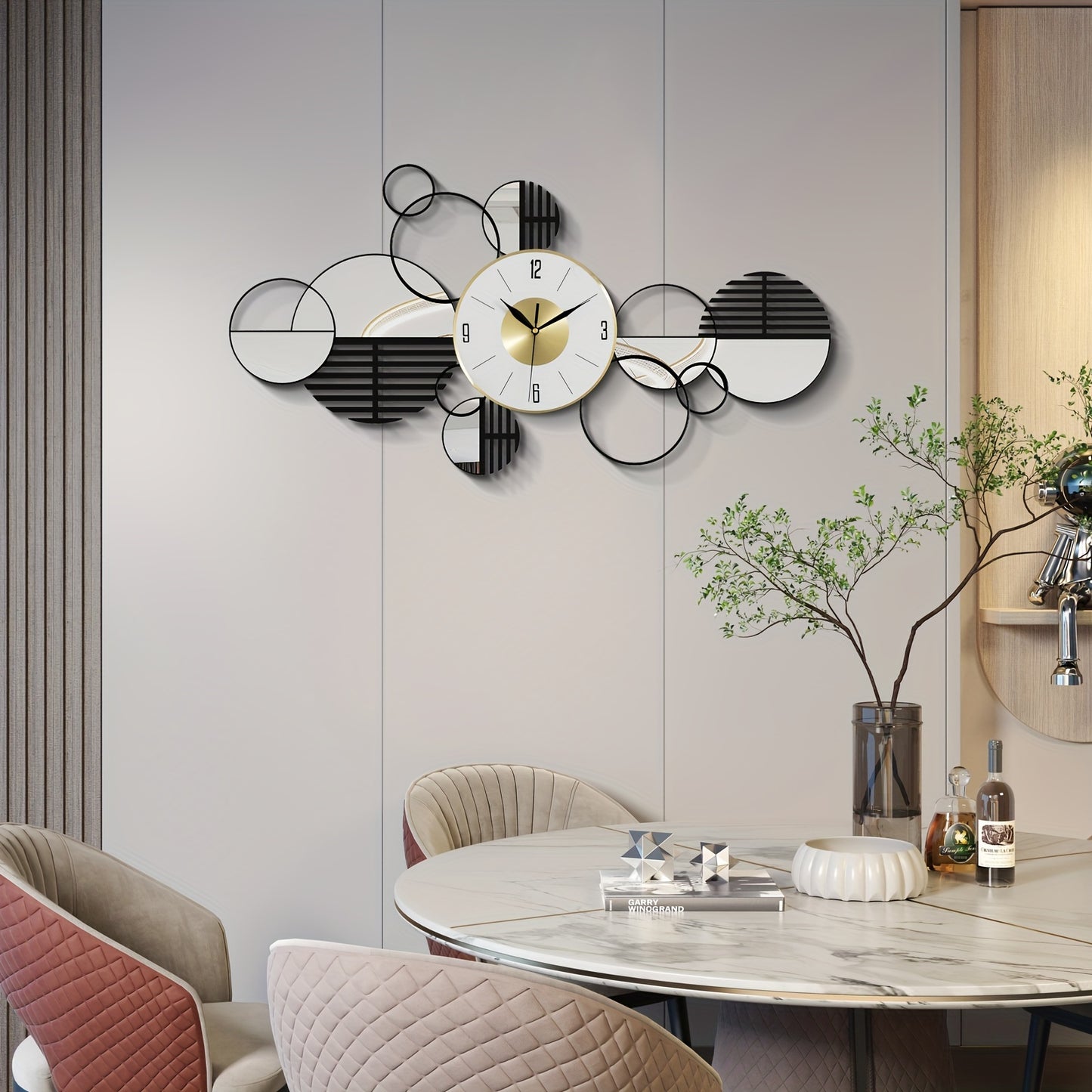 Silent 3D Metal Wall Clock - Geometric Art Decor for Living Room & Dining, Battery-Powered (AA), Modern Home Accent