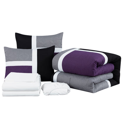 Bernard 7-Piece Patchwork Quilted Medallion Bed in a Bag Comforter Set with Sheets, California King/King/Queen/Full Size