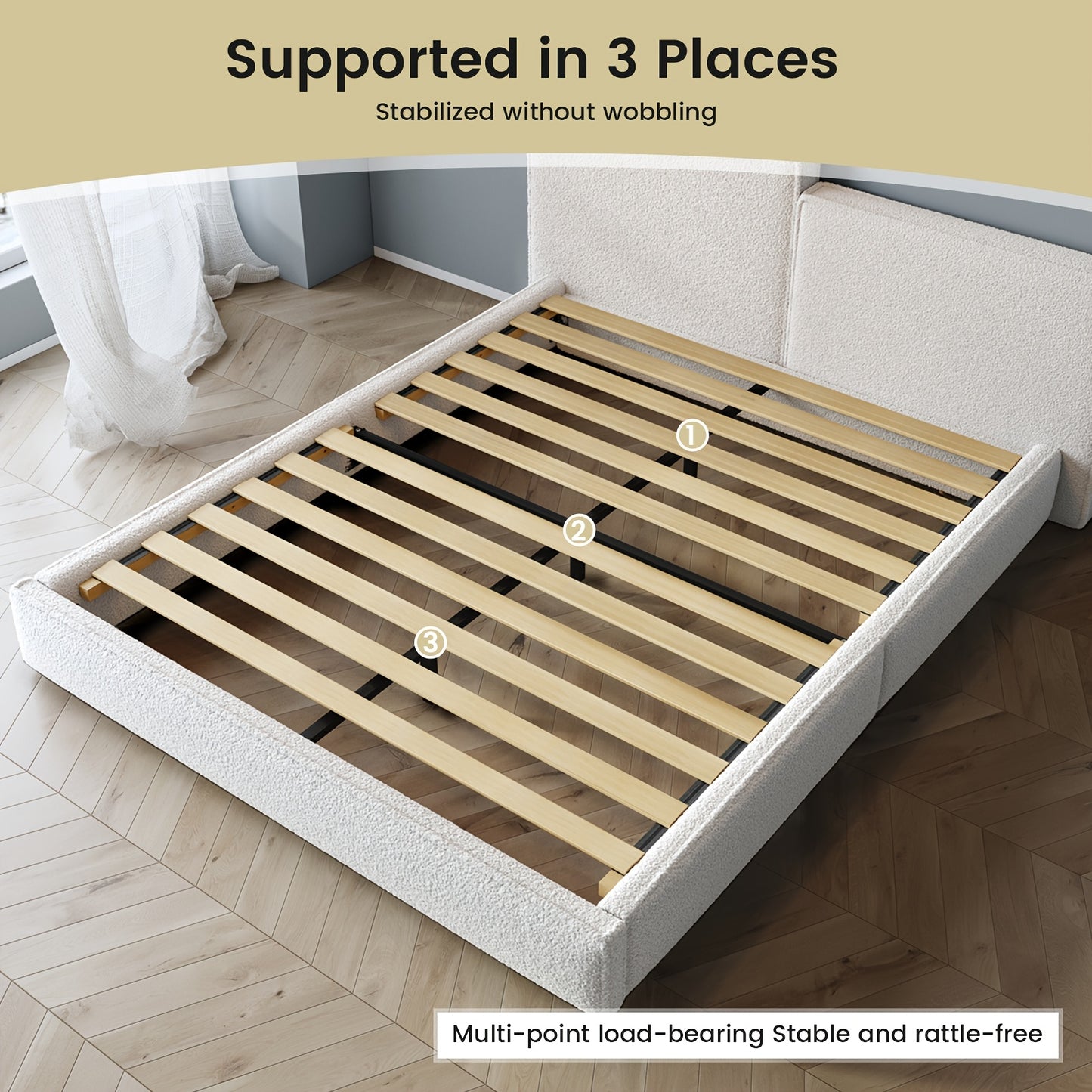 Queen & Full Size Bed Frame with Upholstered Headboard - Wood & Metal Slat Support, No Box Spring Needed, Easy Assembly, Quiet Mattress Foundation by Guyii Commercial, GUYII