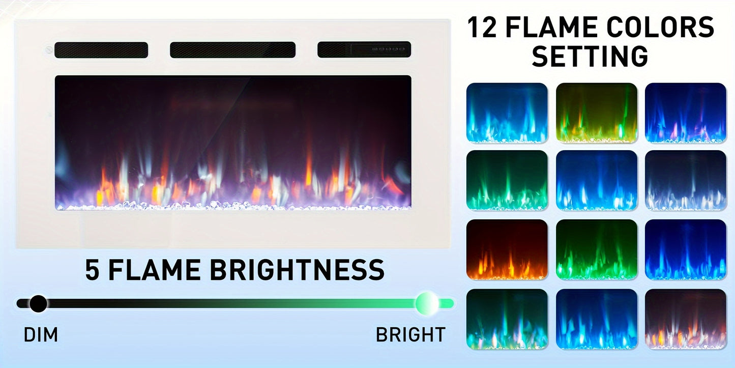 Fireplace TV Stand With 36" Electric Fireplace, Modern Electric Fireplace Entertainment Center With LED Lights For TVs Up To 80", 2 Tier TV Console Cabinet For Living Room, White