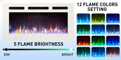 Fireplace TV Stand With 36" Electric Fireplace, Modern Electric Fireplace Entertainment Center With LED Lights For TVs Up To 80", 2 Tier TV Console Cabinet For Living Room, White