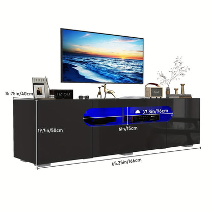 65IN LED TV Stand For 65/70/75inch TV, Modern Black TV Stand For Living Room, High Glossy TV Entertainment Center With Large Storage Drawer, APP RGB Light, TV Console, TV Cabinet (Black)