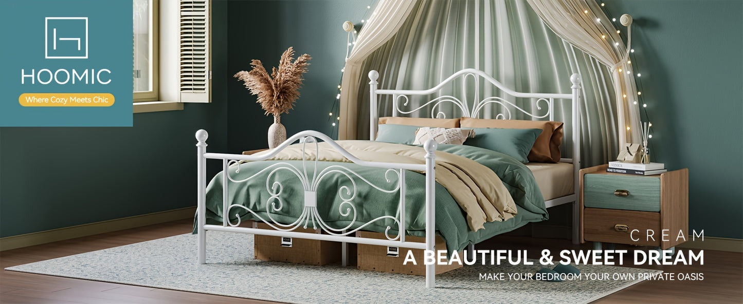 HOOMIC Platform Bed Frame, Metal Bed Frame With Butterfly Pattern Design Headboard & Footboard, No Box Spring Required, Easy Assembly