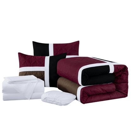 Bernard 7-Piece Patchwork Quilted Medallion Bed in a Bag Comforter Set with Sheets, California King/King/Queen/Full Size