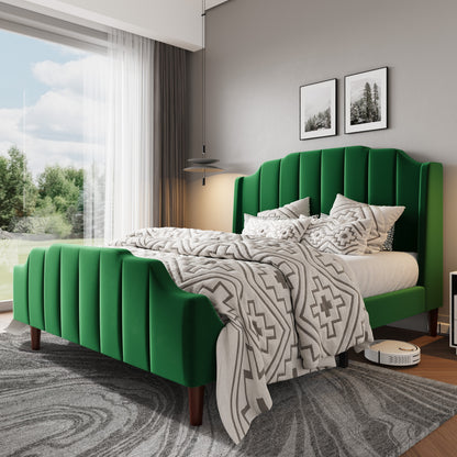 HOOMIC Velvet Queen Size Bed Frame With Wingback Headboard