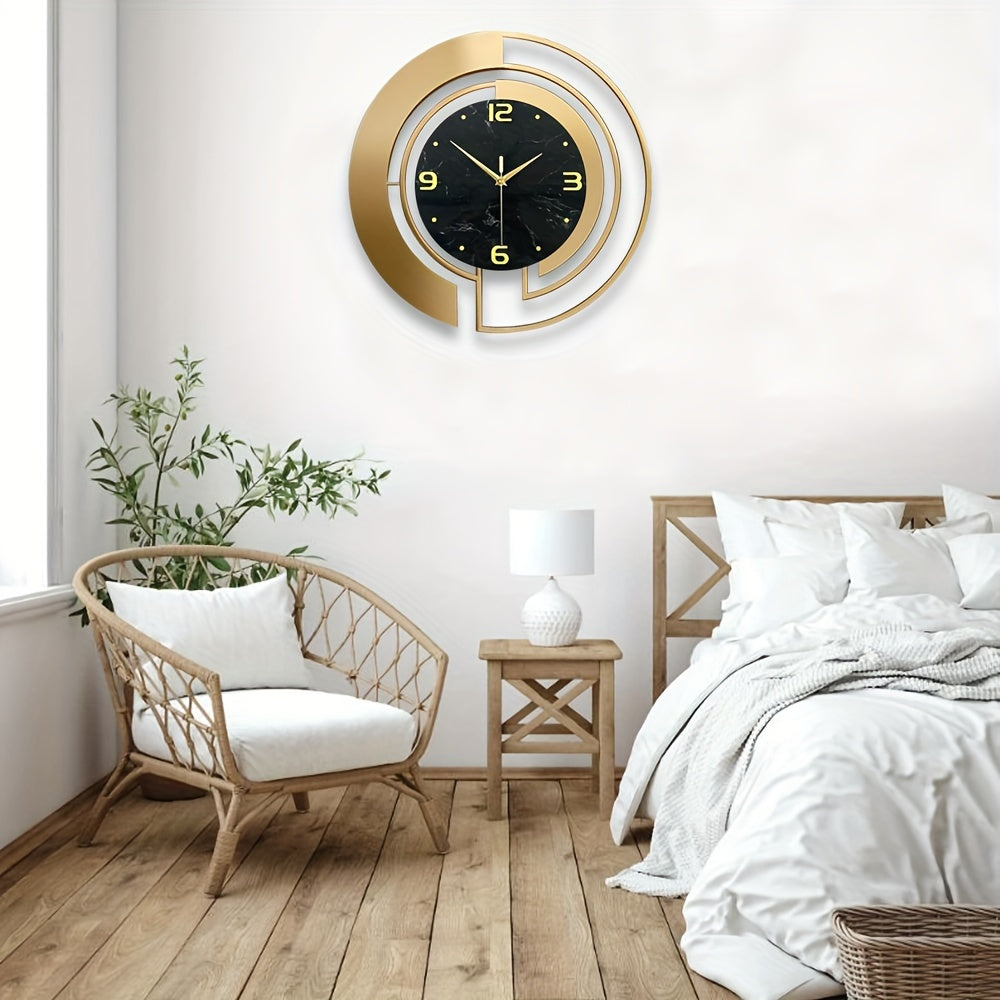 1pc Golden Metal Design Large Wall Clock, Silent Movement European-Style, 24 Inches Rustic Garden Decor, Fashionable Creative Timepiece For Outdoor & Indoor Use