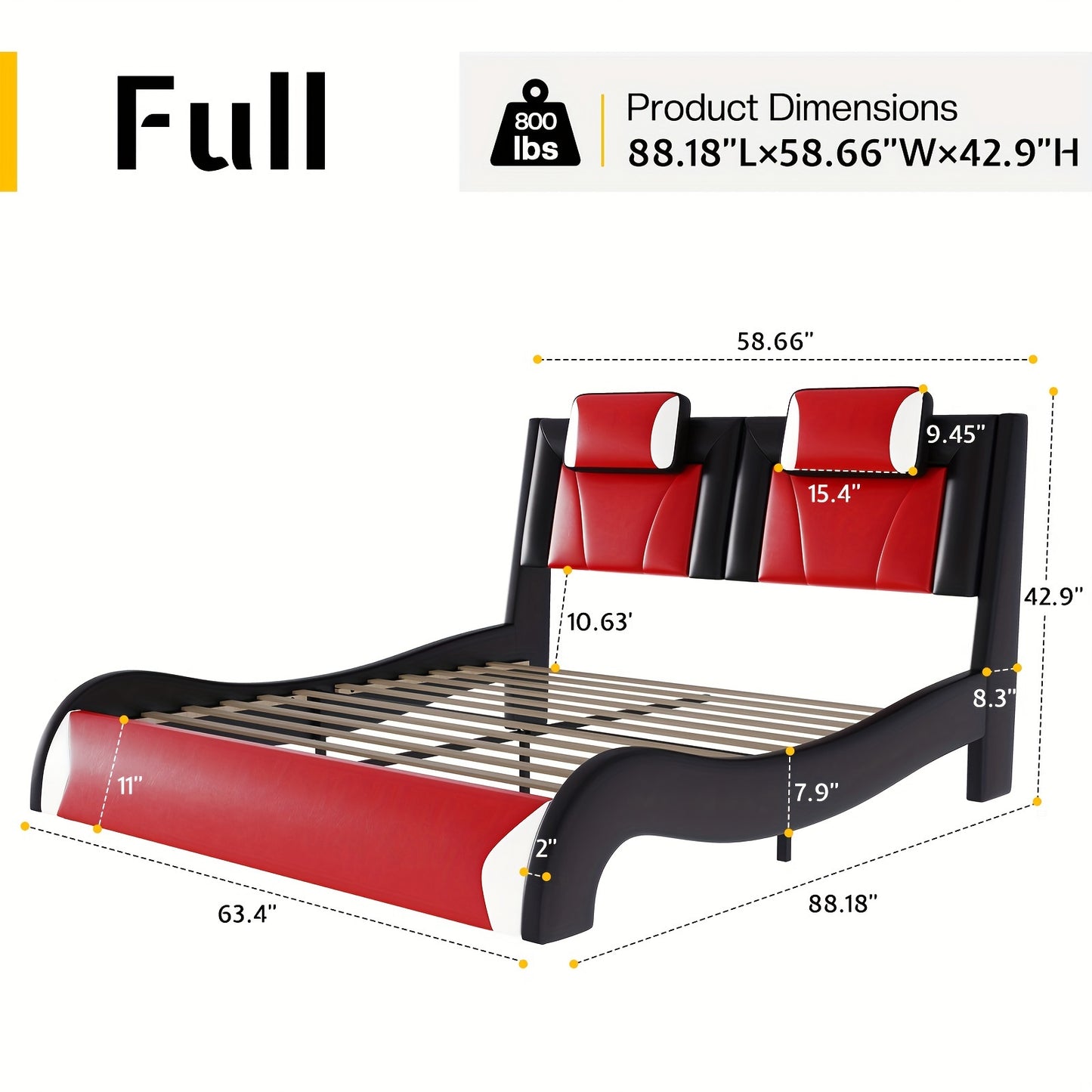Modern Elegance Meets Functionality: PaPaJet Full Floating Bed Frame With Built-in LED Lights, Faux Leather Upholstery, & Wave-Shaped Curves, No Box Spring Required