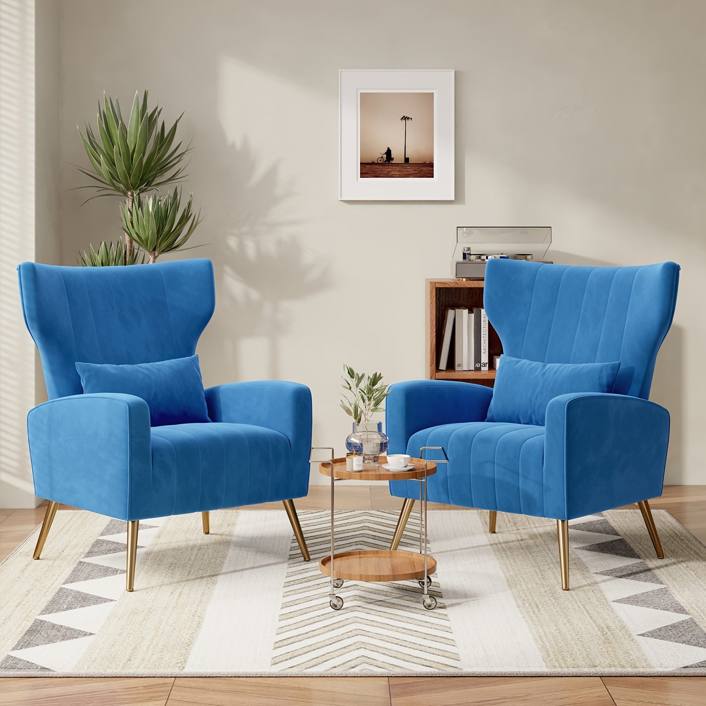 Modern Velvet Accent Chair with Metal Legs and Head Support – Cozy Mid-Century Reading Armchair, Includes Cushion and Footrest, Available in Gray/Yellow/Black