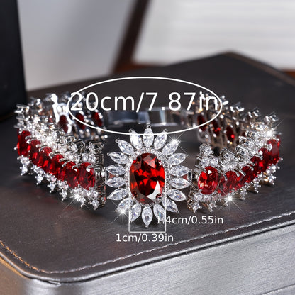 A Fine And Luxurious Red Synthetic Synthetic Zirconia Bracelet, A Fashionable And Versatile Ladies' Bracelet Suitable for Wearing At Parties And Banquets.