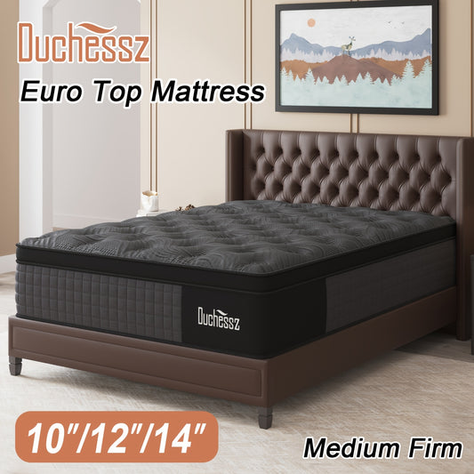 1pc Duchess Euro Top Mattress - Medium Firm Gel Memory Foam Hybrid with Pocket Springs, Anti-Allergy, Medium Feel, Polyester Cover, No Wood Material, Woven Fabric, In a Box - Twin/Full/Queen/King