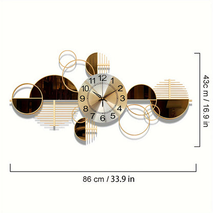 Metal Wall Clock Decorative 3D Metal Wall Art Clock For Living Room Bedroom Creative Modern Big Wall Clock Decor With Silent No-Ticking 34 X 17 Inch
