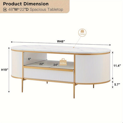48" Oval Coffee Table - Faux Marble Top & Golden Accents