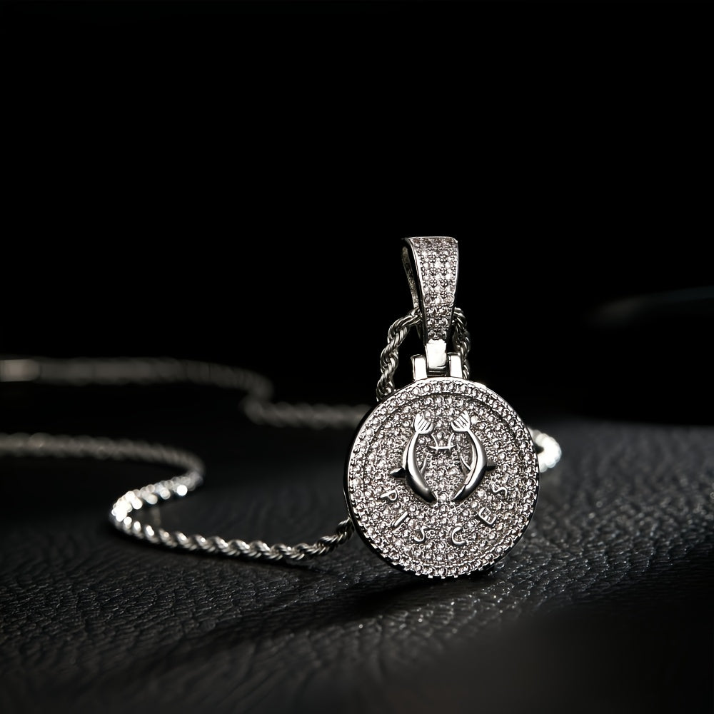 12 Zodiac Coins Necklace - 14K Gold Plated Golden Plated Hip-Hop Astrology Pendant with Synthetic Synthetic Zirconia Stones, 24in 304 Stainless Steel Chain, Unisex Jewelry Gift for Women & Men (Birthdays, Mother’s Day, Fath