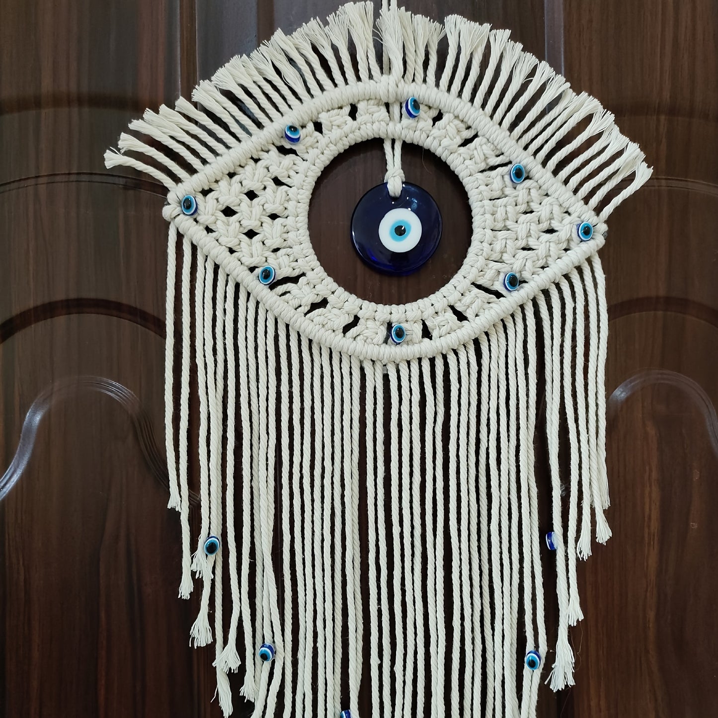 1pc Bohemian Hand-woven Blue Eyes Wall Hanging, Devil's Eye Tapestry, Wall Decoration, Bedroom Wall Decoration Hanging