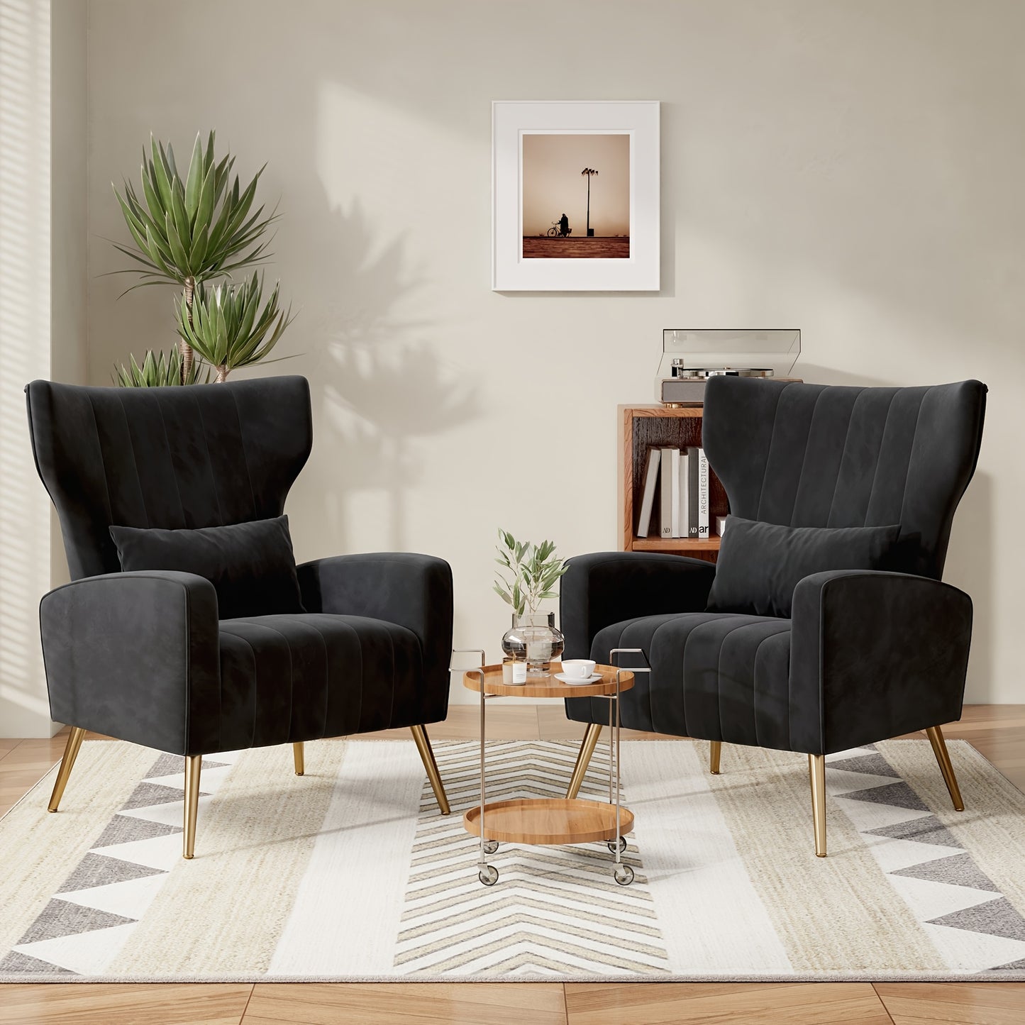 Modern Velvet Accent Chair with Metal Legs and Head Support – Cozy Mid-Century Reading Armchair, Includes Cushion and Footrest, Available in Gray/Yellow/Black