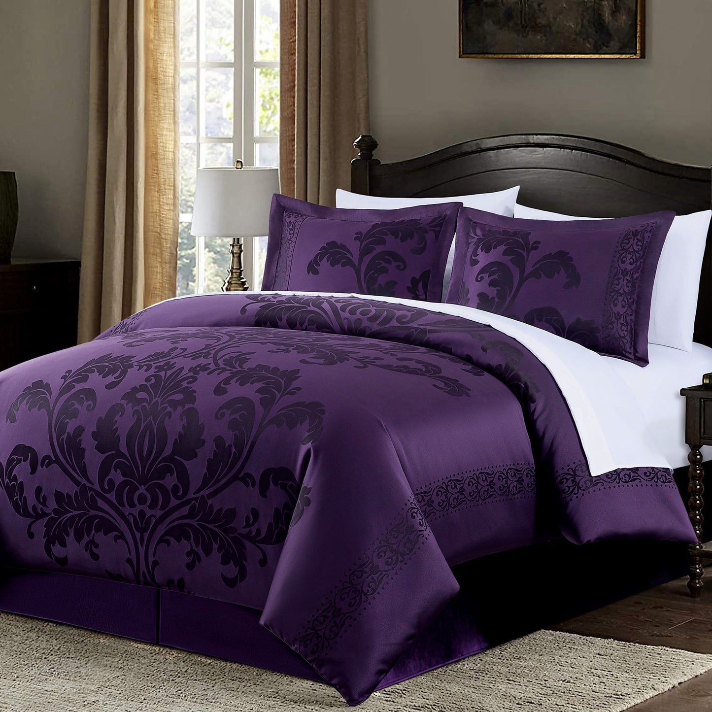 Valor 7-Piece Luxury Jacquard Floral Bed in a Bag Comforter Set