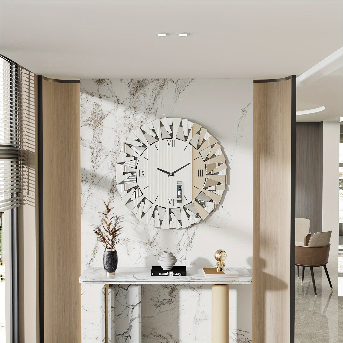 32 Inch Modern Decorative Mirrored Wall Clock Round Wall-Mounted Mirror Wall Clock With Beveled Glass Edge